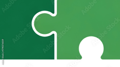 Two green puzzle pieces connecting on a clean white background, symbolizing teamwork and solutions.