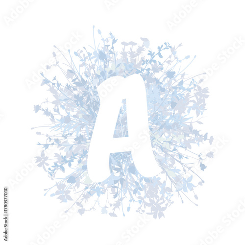 Easter, spring family floral monogram in pastel colors. White letter A on white background