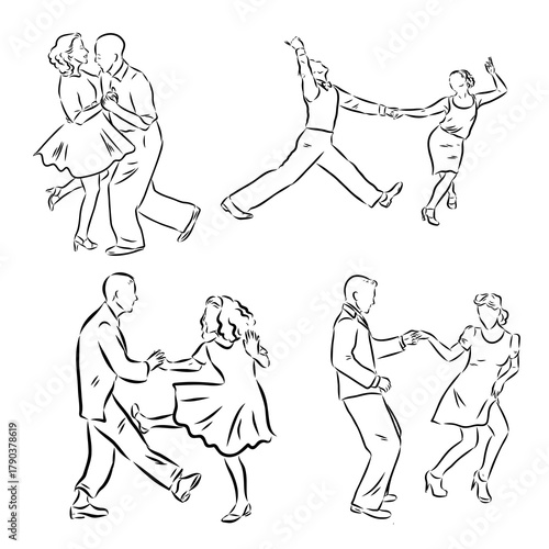 Couple in love dancing and having fun, hand drawn 