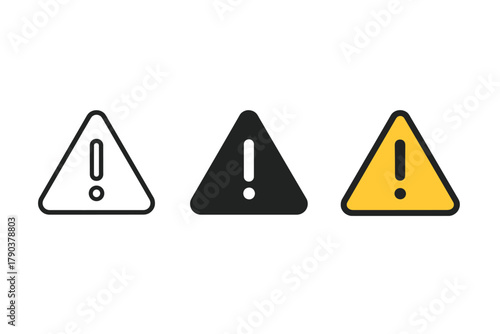 Alert Triangles Variety. Minimalist alert triangle icon: three identical triangles with exclamation marks inside in a row, first