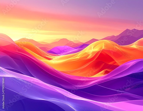 Abstract liquid waves in sunset colors with flowing curves and smooth gradients