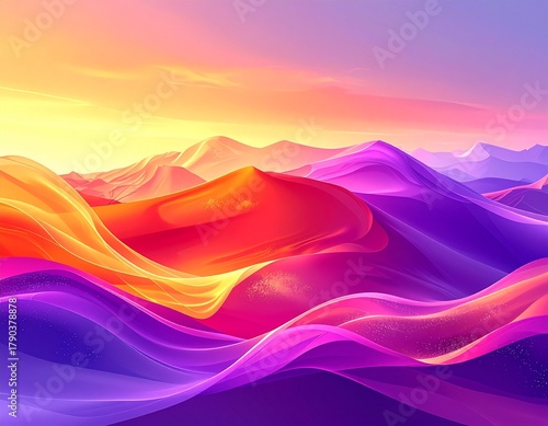 Abstract liquid waves in sunset colors with flowing curves and smooth gradients