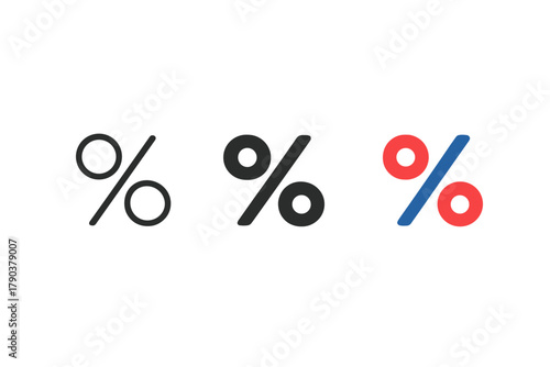Minimalist Percentage Icons. Minimalist percentage icon: three identical percentage symbols in a row, first in line style with
