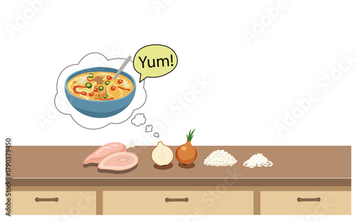 Cooking Ingredients Recipe Idea Finished Dish Food Prep Vector