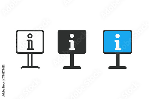 Minimalist Info Icons. Minimalist info sign icon: three identical informational signs in a row, first in line style with thin
