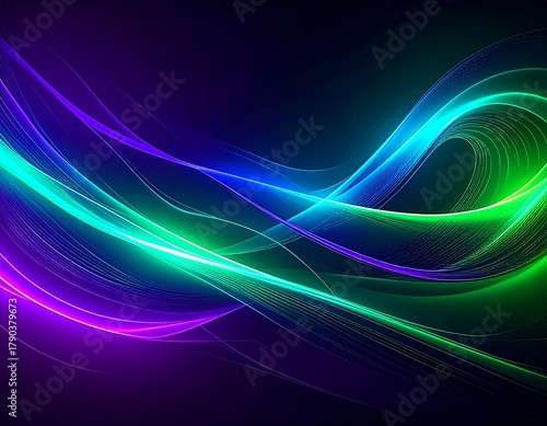 Abstract aurora lights flowing like ribbons across night sky with glowing particles