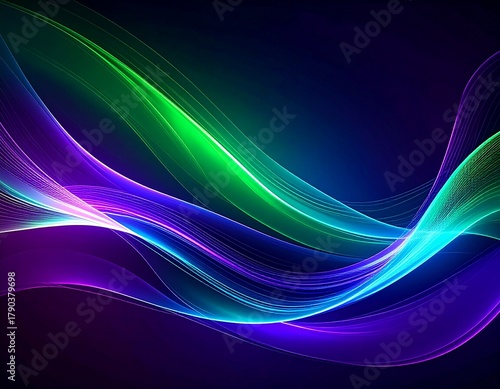 Abstract aurora lights flowing like ribbons across night sky with glowing particles