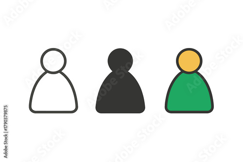 Game Token Trio. Minimalist token icon: three identical game tokens icons in a row, first in line style with thin outline, second