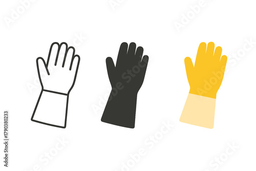 Minimalist Beekeeper Gloves. Minimalist beekeeper gloves icon: three identical protective gloves in a row, first in line style