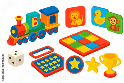 Children's Alphabet Train. Isometric vector illustration set Language learning – children’s alphabet train, letter carriages,