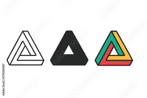 Paradox Diagram Styles. Minimalist paradox chart icon: three identical paradox diagrams in a row, first in line style with thin