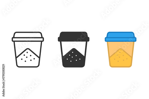 Minimalist Ingredient Bins. Minimalist ingredient bin icon: three identical ingredient storage bins icons in a row, first in line