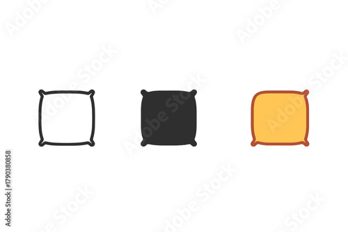 Minimalist Cushion Icons. Minimalist floor cushion icon: three identical zabuton cushions in a row, first in line style with thin