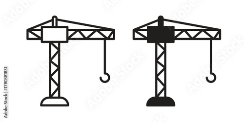 Construction crane icon vector with glyph style. Stroke liner icons