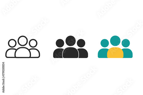 Minimalist User Icons. Minimalist group users icon: three identical groups of three people silhouettes in a row, first in line