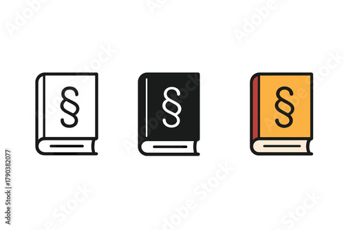 Minimalist Law Books. Minimalist legal code book icon: three identical law books in a row, first in line style with thin outline,