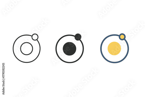 Satellite Orbit Icons. Minimalist orbit path icon: three identical satellite orbit trajectories in a row, first in line style with
