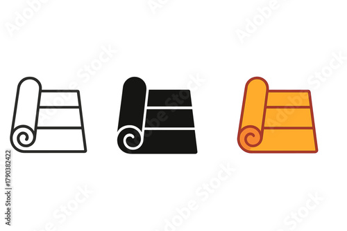 Tatami Mat Icons. Minimalist training mat icon: three identical tatami mats icons in a row, first in line style with thin outline,