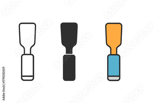 Snow Sculpting Tools. Minimalist carving tool icon: three identical snow sculpting chisels in a row, first in line style with thin