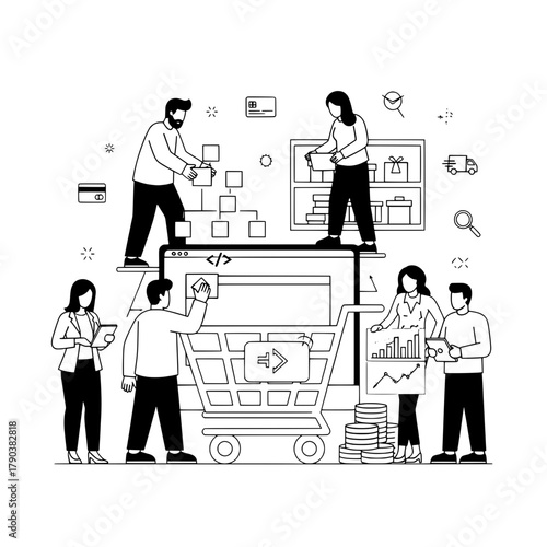 Dedicated business professionals developing and managing a digital e-commerce platform to improve online shopping user experience and sales strategy