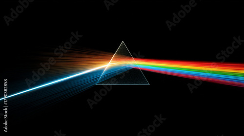 Fototapeta Naklejka Na Ścianę i Meble -  Realistic Prism Light Refraction and Dispersion on Black Background