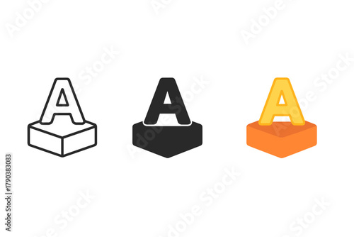 Minimalist Type Blocks. Minimalist typesetting icon: three identical type blocks and letters icons in a row, first in line style