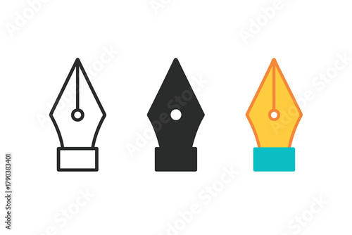 Stylish Calligraphy Nibs. Minimalist calligraphy nib icon: three identical pen nibs in a row, first in line style with thin