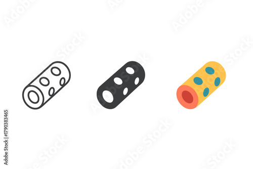 Enrichment Toy Icons. Minimalist enrichment toy icon: three identical animal enrichment toys in a row, first in line style with