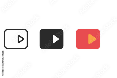 Minimalist Clip Icons. Minimalist clip icon: three identical video clip icons in a row, first in line style with thin outline,