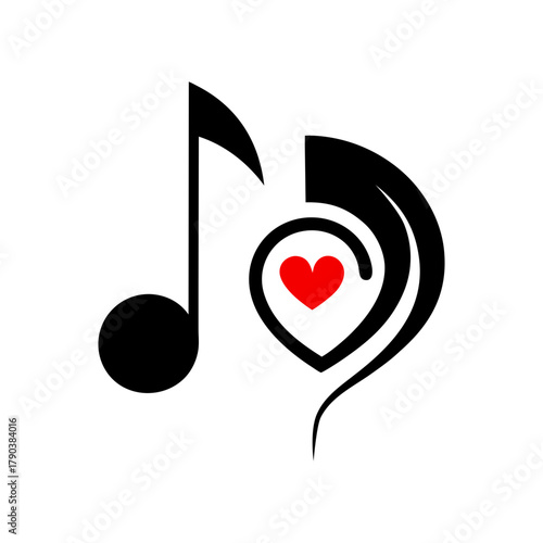 Creative Romantic Music Love Logo with Heart Clef Symbol Line Art Vector illustration