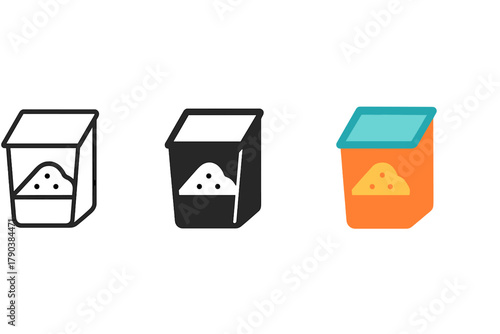 Minimalist Ingredient Bins. Minimalist ingredient bin icon: three identical ingredient storage bins icons in a row, first in line