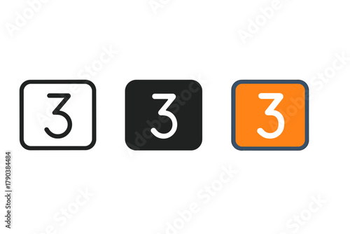 Countdown Timer Icons. Minimalist launch countdown icon: three identical digital countdown timer icons in a row, first in line