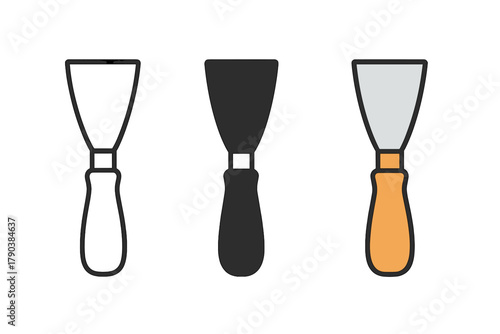 Snow Sculpting Tools. Minimalist carving tool icon: three identical snow sculpting chisels in a row, first in line style with thin