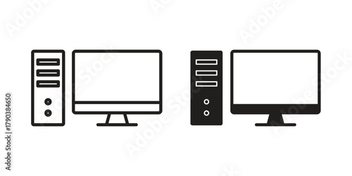 Desktop computer icon vector with glyph style. Stroke liner icons