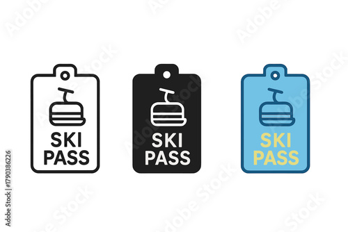 Minimalist Ski Pass Icon. Minimalist ski lift pass icon: three identical lift passes in a row, first in line style with thin