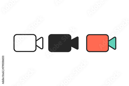 Minimalist Clip Icons. Minimalist clip icon: three identical video clip icons in a row, first in line style with thin outline,