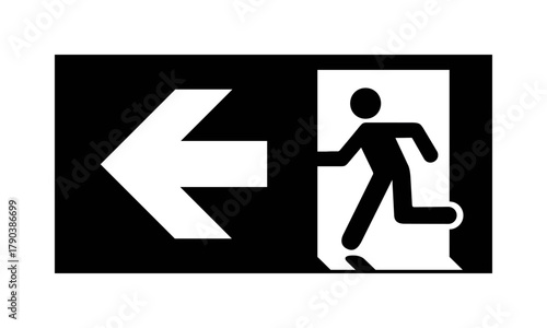 Piktogramm Notausgang links – Sicherheitssymbol für Gebäude, Fluchtweg und Rettungsweg, Vektorillustration