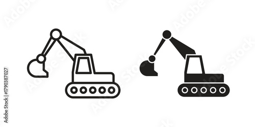 Excavator icon vector with glyph style. Stroke liner icons