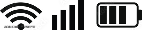 wifi, Signal strength and battery icon. Wireless network status symbols. Network connection status symbols
