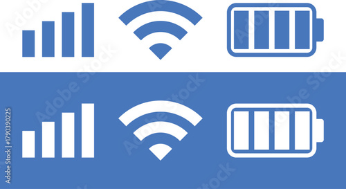 wifi, Signal strength and battery icon. Wireless network status symbols. Network connection status symbols
