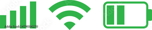 wifi, Signal strength and battery icon. Wireless network status symbols. Network connection status symbols
