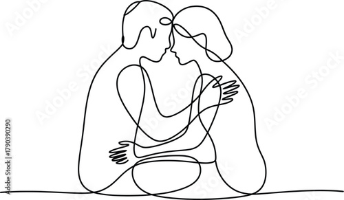 Couple Embracing in Continuous Line Art Style love