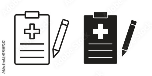 Medical records icon vector with glyph style. Stroke liner icons