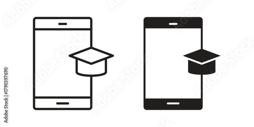 Mobile learning icon vector with glyph style. Stroke liner icons