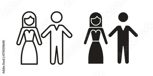 Newlyweds icon vector with glyph style. Stroke liner icons