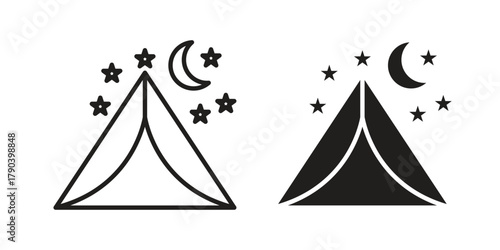 Night camping icon vector with glyph style. Stroke liner icons