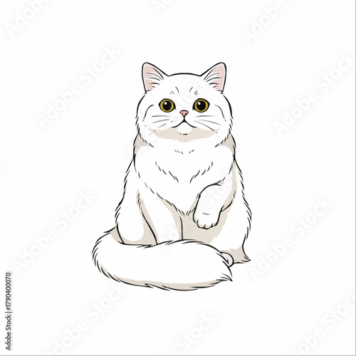 Adorable White Cat with Yellow Eyes Illustration