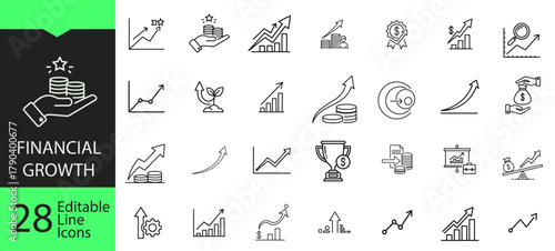 Financial growth and investment editable line icon set