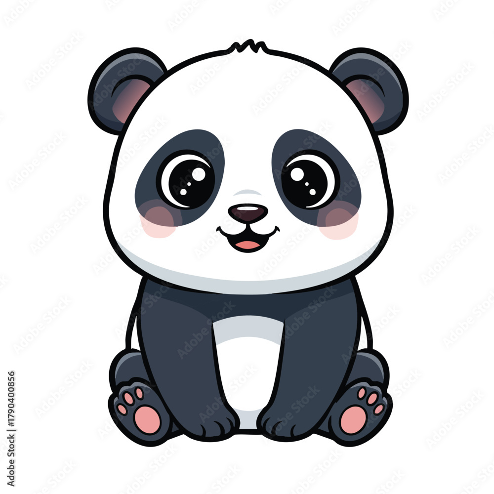 Naklejka premium Cute cartoon panda bear sitting happily illustration