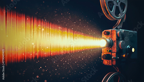 Vintage Film Projector Light Beam with Abstract Glitch Effect